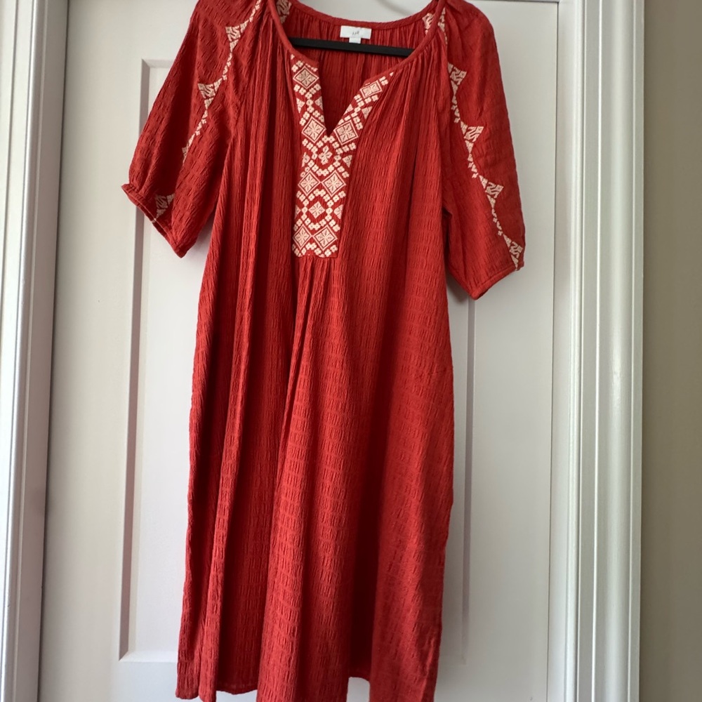 J. Jill Terracotta Dress with Cream Embroidery